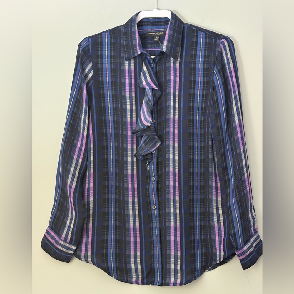 NWT Banana Republic Dillon Ruffle Plaid Button Front Blouse Size S